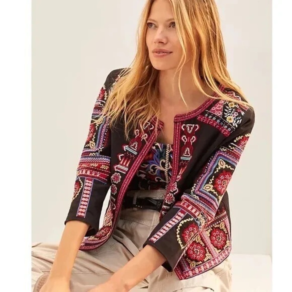 Anthropologie Navy Marin Abstract Embroidered Jacket Women's Size XS NWT $180